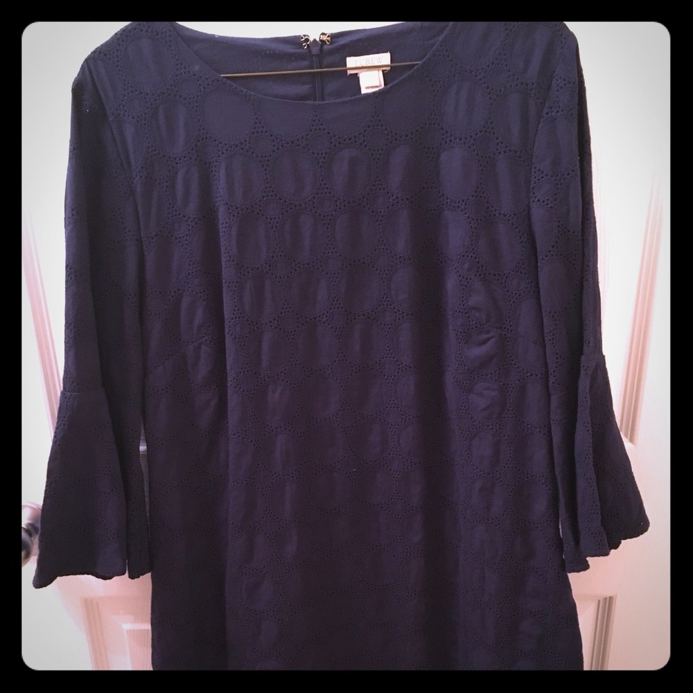 J. Crew Navy Eyelet Bell Sleeve Dress